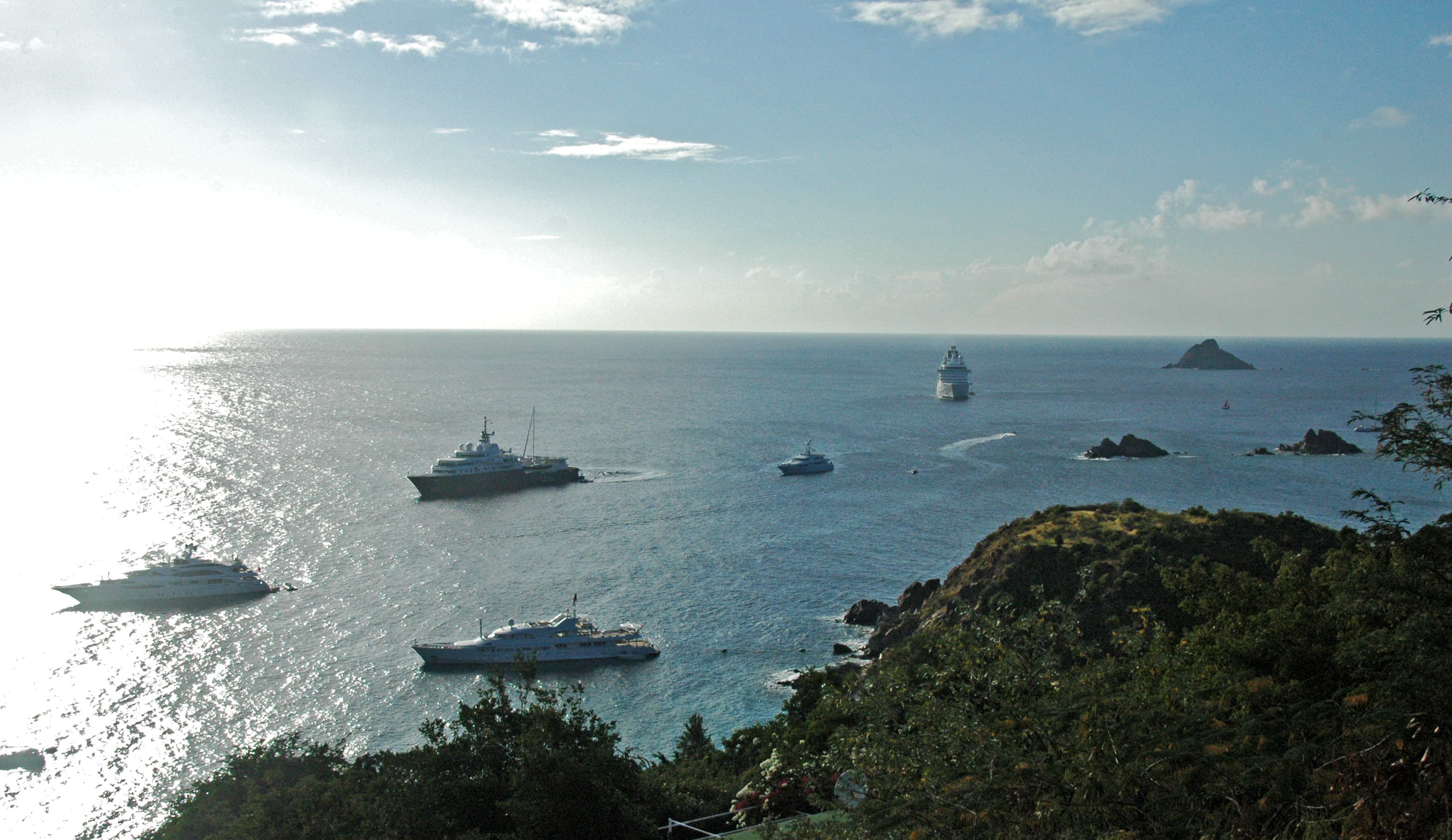 Superyachts anchored outside Gustavia harbour